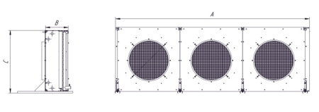 Воздушный конденсатор CWC H-633C(W~3Δ) 119.74 кВт 229.2 м² с 3 вентиляторами Weiguang 630 мм