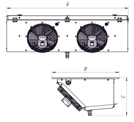 Воздухоохладитель уголовой CWC CWC OB-M253D40 среднетемпературный 16.5 м² шаг ламели 4 мм с ТЭН без вентиляторов 3×200 мм
