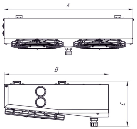 Воздухоохладитель потолочный CWC OF-100-202 среднетемпературный 2.2 м² с ТЭН без вентиляторов 2×200 мм