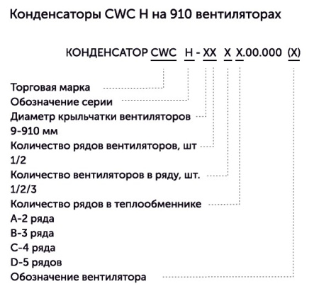 Воздушный конденсатор CWC H-911C(W~3Δ) 84.8 кВт 192.5 м² с 1 вентилятором Weiguang 910 мм