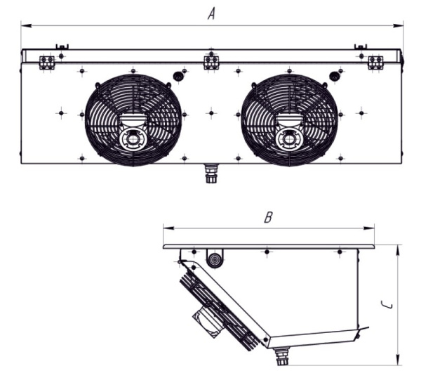 Воздухоохладитель уголовой CWC CWC OB-M254C40 среднетемпературный 17.6 м² шаг ламели 4 мм с ТЭН без вентиляторов 4×200 мм