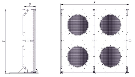 Воздушный конденсатор CWC H-504A(W~3Δ) 50.22 кВт 84.8 м² с 4 вентиляторами Weiguang 500 мм